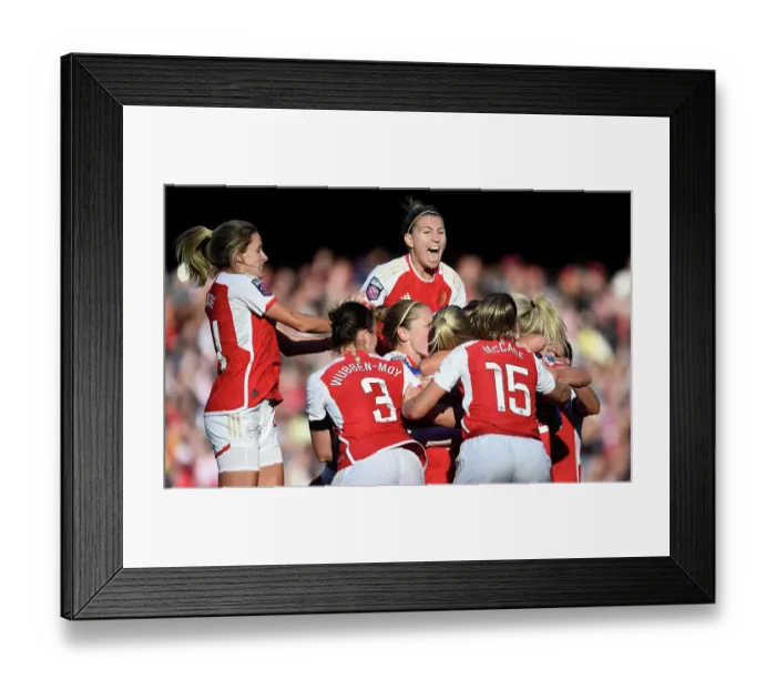 Framed Print : Arsenal Women's Team Celebrates Second Goal Against Aston Villa in 2023-24 Barclays Women's Super League Framed Print : Arsenal Women's Team Celebrates Second Goal Against Aston Villa in 2023-24 Barclays Women's Super League