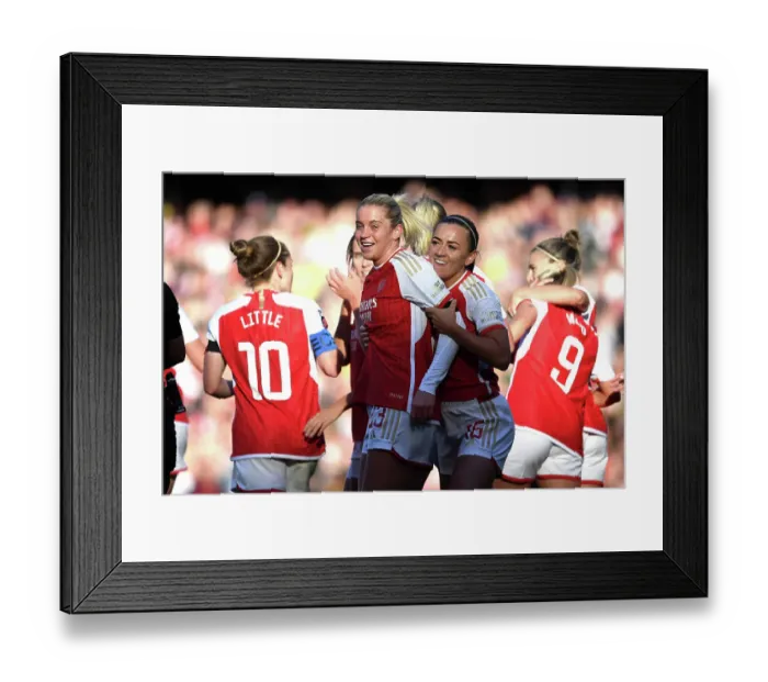 Framed Print : Arsenal Women Celebrate Alessia Russo's Goal Against Aston Villa in 2023-24 Barclays Women's Super League