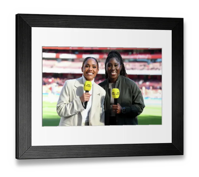 Framed Print : Arsenal FC vs Aston Villa: Barclays Women's Super League - Alex Scott and Anita Asante Pre-Match Photo (2023-24) Framed Print : Arsenal FC vs Aston Villa: Barclays Women's Super League - Alex Scott and Anita Asante Pre-Match Photo (2023-24)