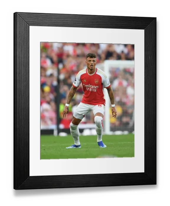 Framed Print : Arsenal vs Manchester City: Battle for Premier League Supremacy - White-Hot Rivalry: Ben White Faces Off (2023-24)