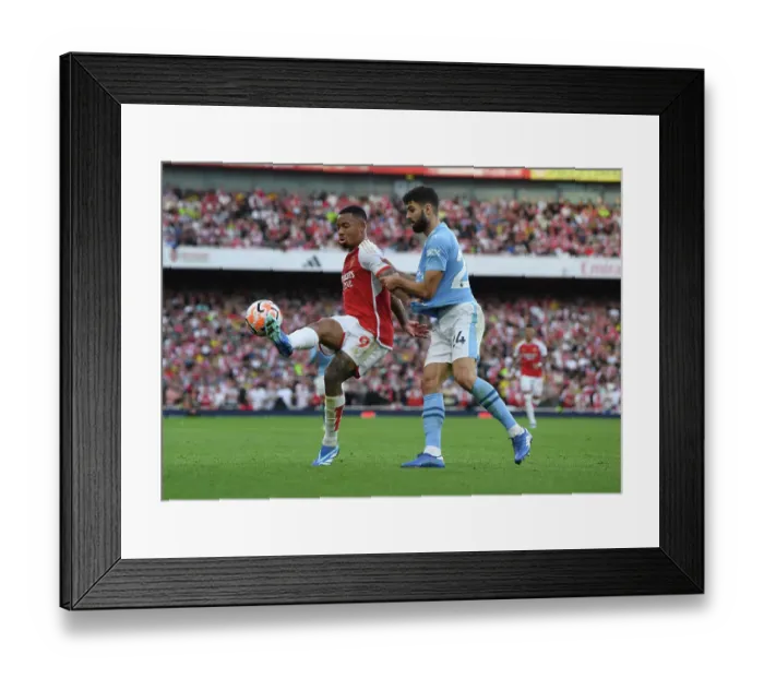 Framed Print : Arsenal vs Manchester City: Gabriel Jesus Clash in the 2023-24 Premier League Framed Print : Arsenal vs Manchester City: Gabriel Jesus Clash in the 2023-24 Premier League