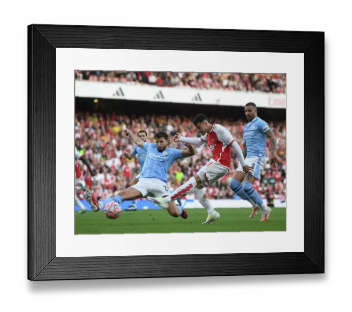 Framed Print : Arsenal's Martinelli Clashes with Manchester City's Dias and Walker in 2023-24 Premier League Showdown
