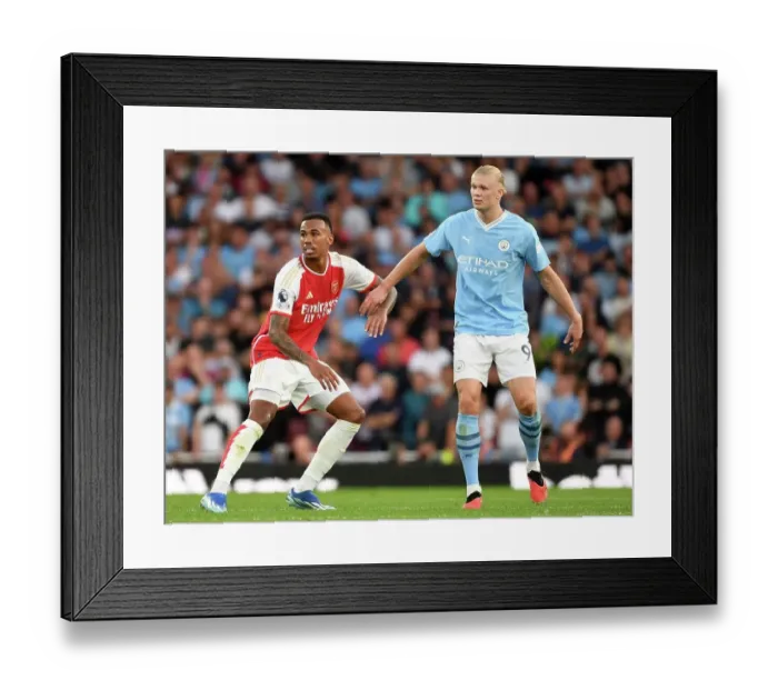 Framed Print : Arsenal vs Manchester City: Gabriel vs Haaland - Premier League Showdown (2023-24) Framed Print : Arsenal vs Manchester City: Gabriel vs Haaland - Premier League Showdown (2023-24)
