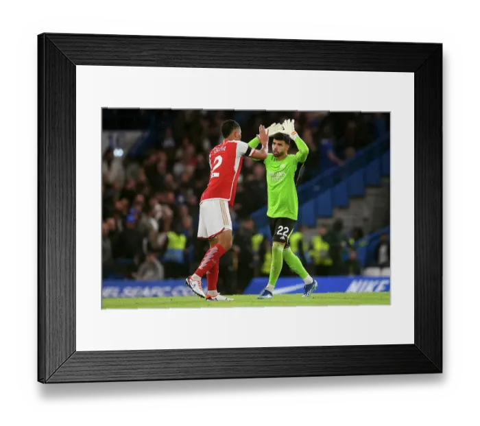 Framed Print : Saliba and Raya Share a Moment: Chelsea vs. Arsenal, Premier League 2023-24 Framed Print : Saliba and Raya Share a Moment: Chelsea vs. Arsenal, Premier League 2023-24