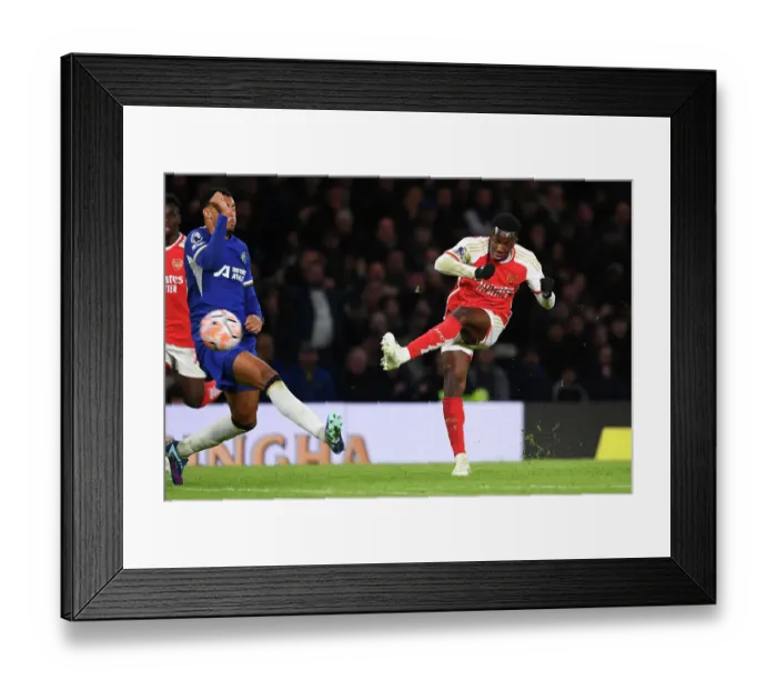 Framed Print : Arsenal's Eddie Nketiah Fires at Chelsea's Net in 2023-24 Premier League Clash