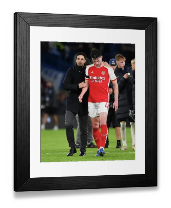 Framed Print : Mikel Arteta and Declan Rice: A Moment of Sportsmanship Amidst Chelsea vs. Arsenal Rivalry (2023-24)