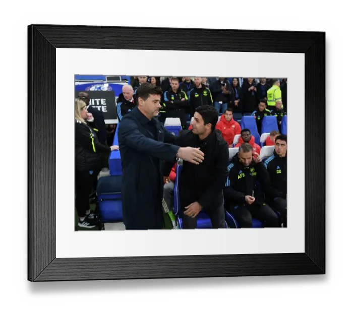 Framed Print : Pochettino and Arteta Embrace Before Chelsea vs. Arsenal Premier League Clash (2023-24)