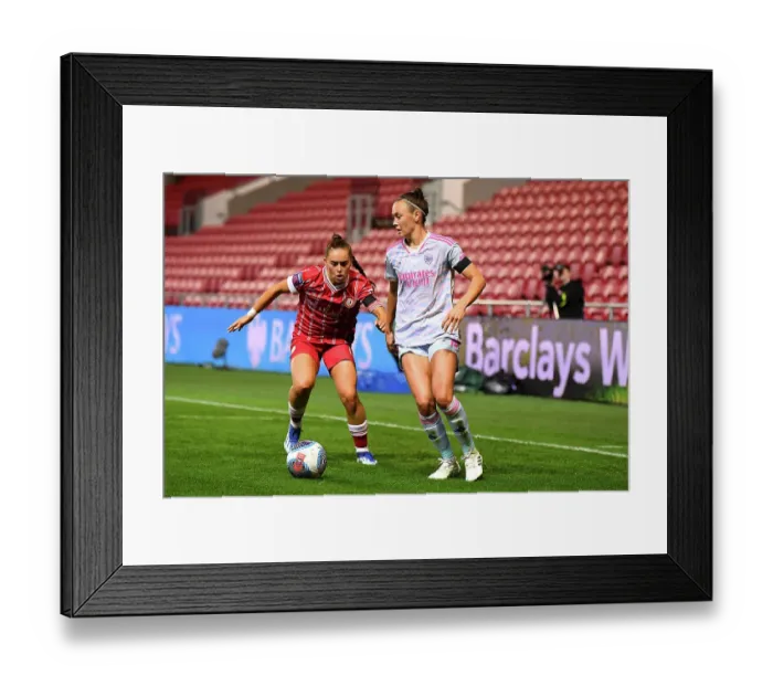 Framed Print : Arsenal's Caitlin Foord Fends Off Bristol City's Pressure in Barclays Women's Super League Clash Framed Print : Arsenal's Caitlin Foord Fends Off Bristol City's Pressure in Barclays Women's Super League Clash