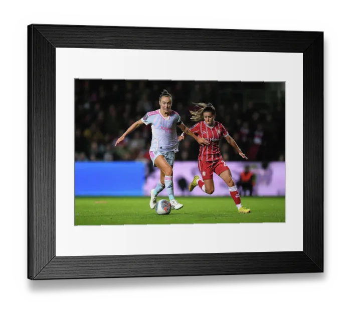 Framed Print : Battling for Possession: Caitlin Foord vs. Ffion Morgan in the Barclays Women's Super League Match between Bristol City and Arsenal FC Framed Print : Battling for Possession: Caitlin Foord vs. Ffion Morgan in the Barclays Women's Super League Match between Bristol City and Arsenal FC