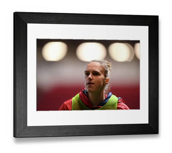 Framed Print : Viviane Miedema's Intense Focus: Arsenal Star's Pre-Match Warm-Up Ahead of Bristol City Clash Framed Print : Viviane Miedema's Intense Focus: Arsenal Star's Pre-Match Warm-Up Ahead of Bristol City Clash
