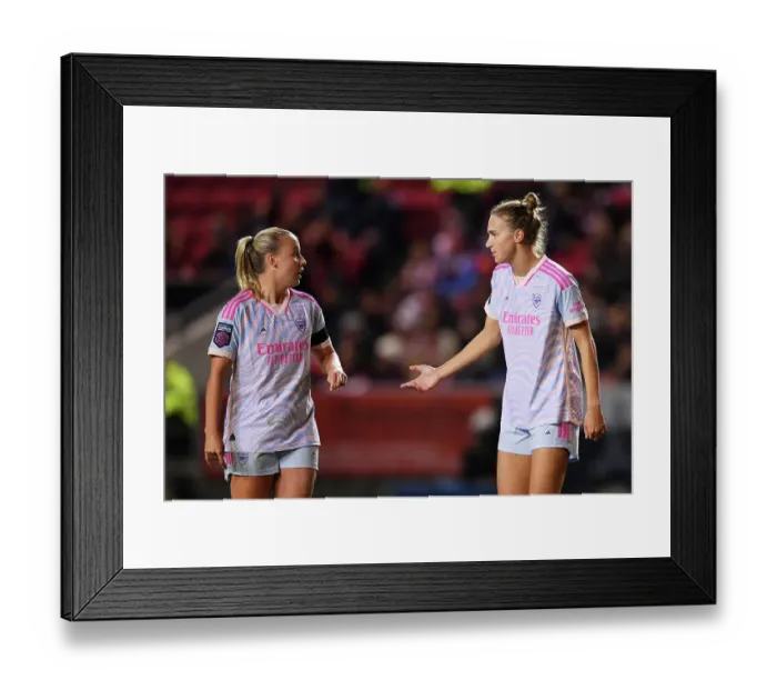 Framed Print : Arsenal's Mead and Miedema Confer Before Bristol City Clash in Women's Super League