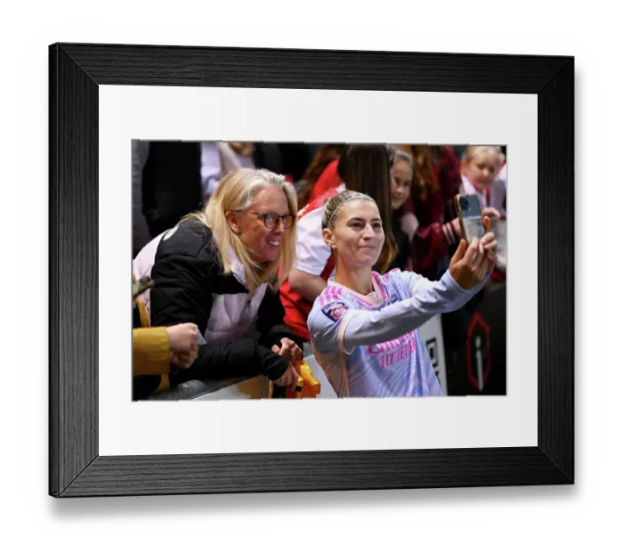 Framed Print : Arsenal Women's Victory Celebration: A Selfie Moment with Steph Catley and Fans at Ashton Gate Stadium