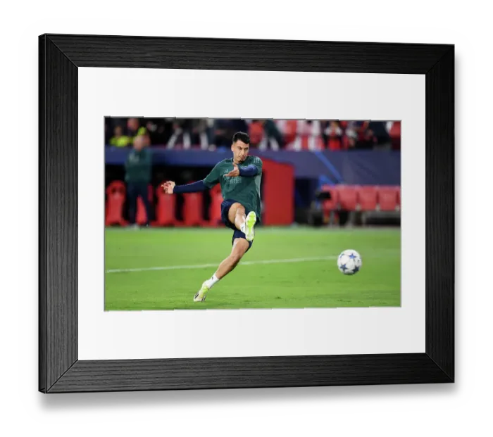 Framed Print : Martinelli's Focus: Arsenal's Gabriel Gears Up for Sevilla's Champions League Showdown