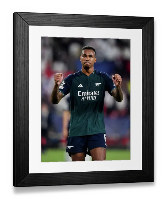 Framed Print : Arsenal's Champions League Triumph: Gabriel's Euphoric Moment (2023-24)