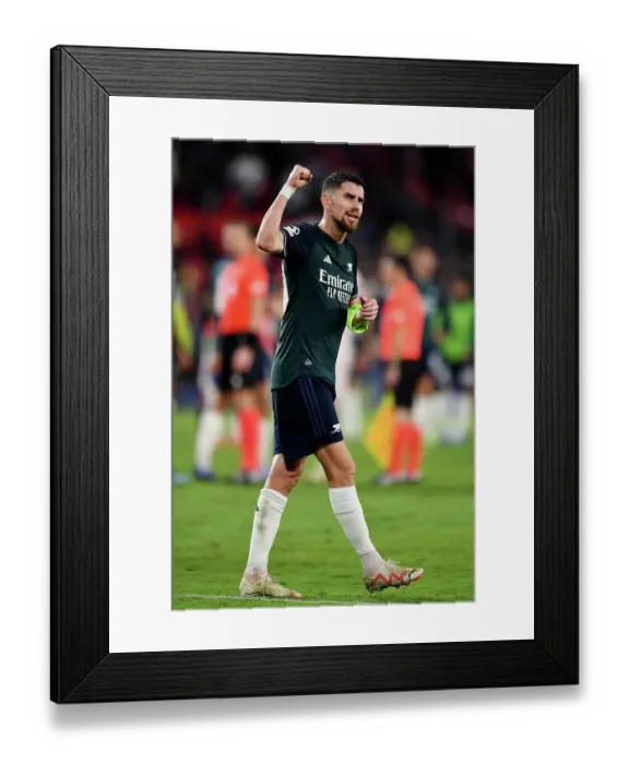 Framed Print : Arsenal's Champions League Victory: Jorginho's Emotional Celebration (2023-24) (Sevilla vs Arsenal)