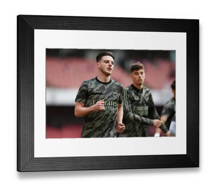 Framed Print : Arsenal FC vs Sheffield United: Declan Rice Warming Up Ahead of 2023-24 Premier League Clash at Emirates Stadium