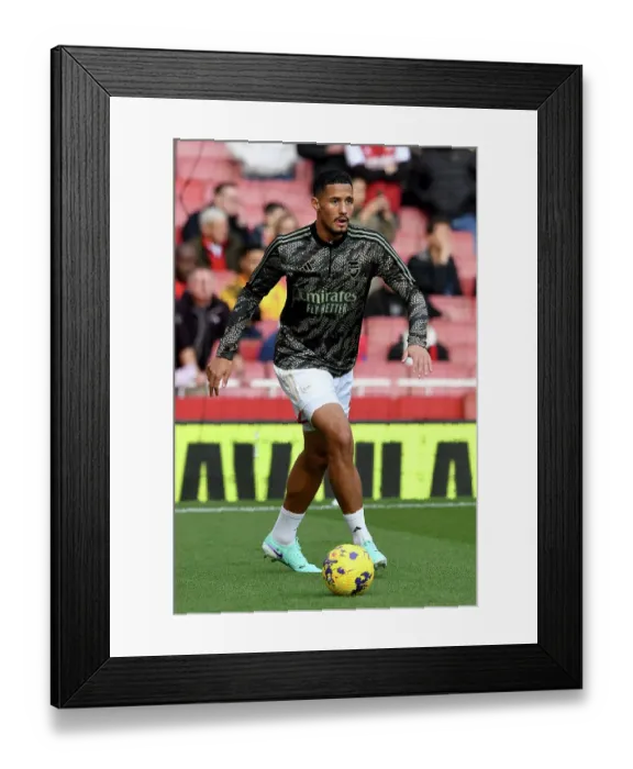 Framed Print : Arsenal's William Saliba Gears Up: Arsenal FC vs Sheffield United, Premier League 2023-24