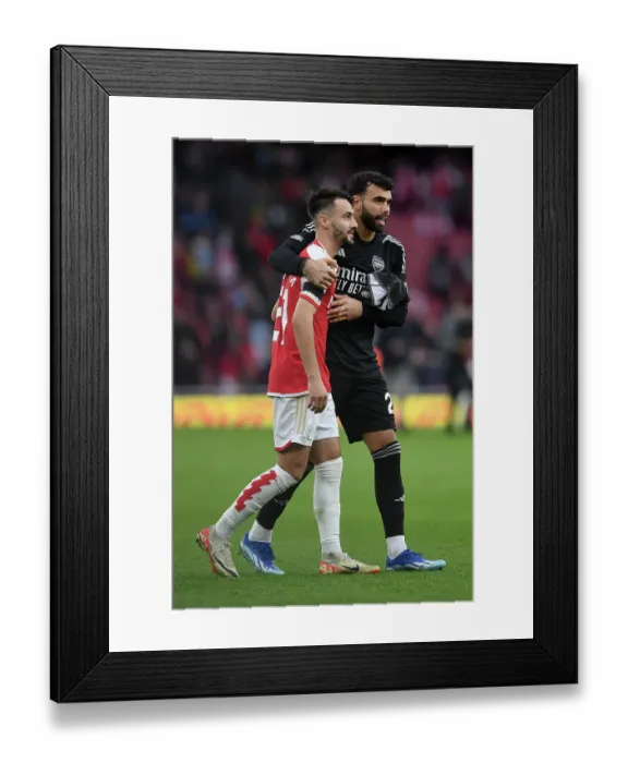 Framed Print : Arsenal's Emotional Victory: Fabio Vieira and David Raya Embrace at Full-Time (Arsenal 1-0 Sheffield United, 2023-24) Framed Print : Arsenal's Emotional Victory: Fabio Vieira and David Raya Embrace at Full-Time (Arsenal 1-0 Sheffield United, 2023-24)