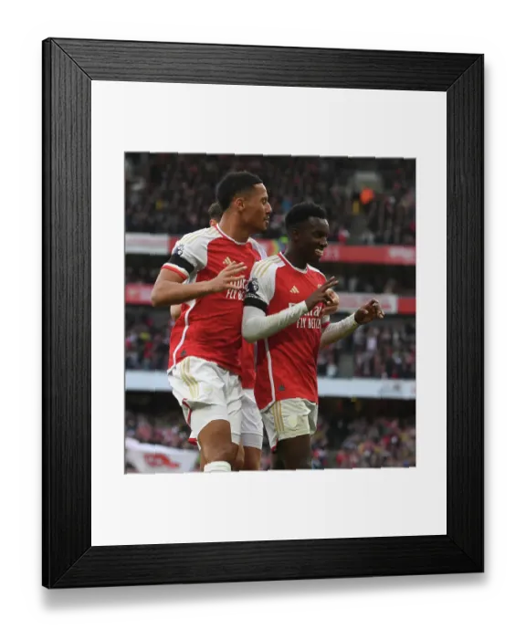 Framed Print : Arsenal's Eddie Nketiah and William Saliba Celebrate Goals Against Sheffield United (2023-24) Framed Print : Arsenal's Eddie Nketiah and William Saliba Celebrate Goals Against Sheffield United (2023-24)