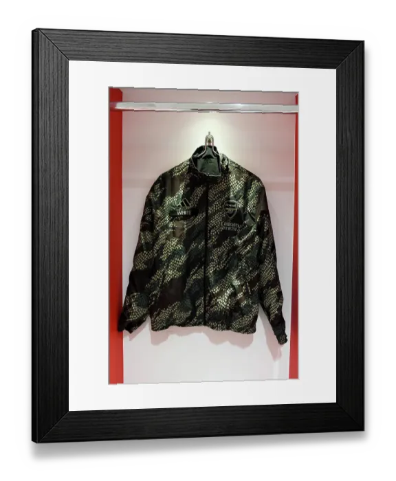Framed Print : Arsenal FC: Ben White's Warm-Up Jacket in the Emirates Dressing Room (Arsenal v Sheffield United, 2023-24)