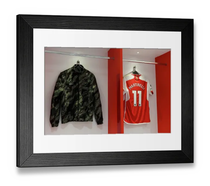 Framed Print : Arsenal FC: Gabriel Martinelli's Warm-Up Gear Awaits Ahead of Arsenal v Sheffield United (2023-24)