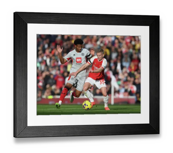 Framed Print : Arsenal's Zinchenko Shines in Premier League Clash Against Sheffield United (2023-24)