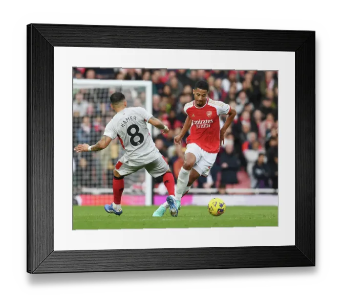 Framed Print : Arsenal vs Sheffield United: William Saliba Clash in the 2023-24 Premier League Framed Print : Arsenal vs Sheffield United: William Saliba Clash in the 2023-24 Premier League