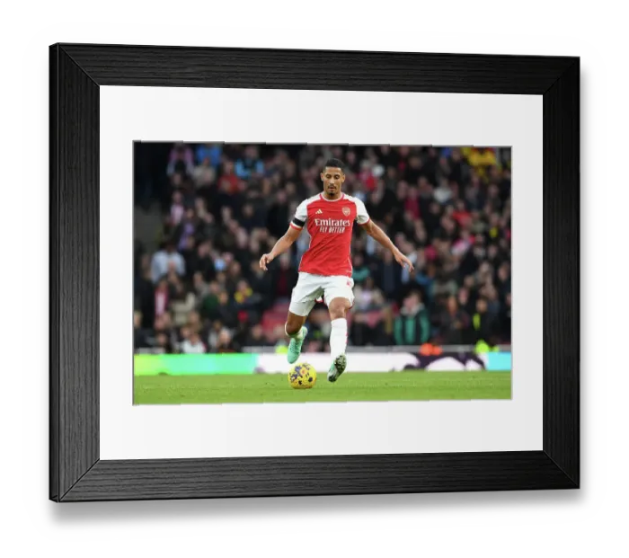 Framed Print : Arsenal's William Saliba Shines in Premier League Clash Against Sheffield United (2023-24) Framed Print : Arsenal's William Saliba Shines in Premier League Clash Against Sheffield United (2023-24)