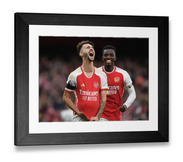 Framed Print : Arsenal's Four-Goal Blitz: Vieira and Nketiah Celebrate against Sheffield United (2023-24) Framed Print : Arsenal's Four-Goal Blitz: Vieira and Nketiah Celebrate against Sheffield United (2023-24)