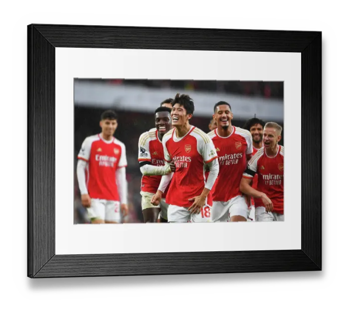 Framed Print : Arsenal's Tomiyasu Scores Fifth Goal in Thrilling Victory over Sheffield United (2023-24)