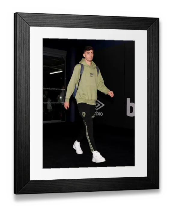 Framed Print : Arsenal's Kai Havertz Arrives at London Stadium for West Ham Cup Clash (2023-24)