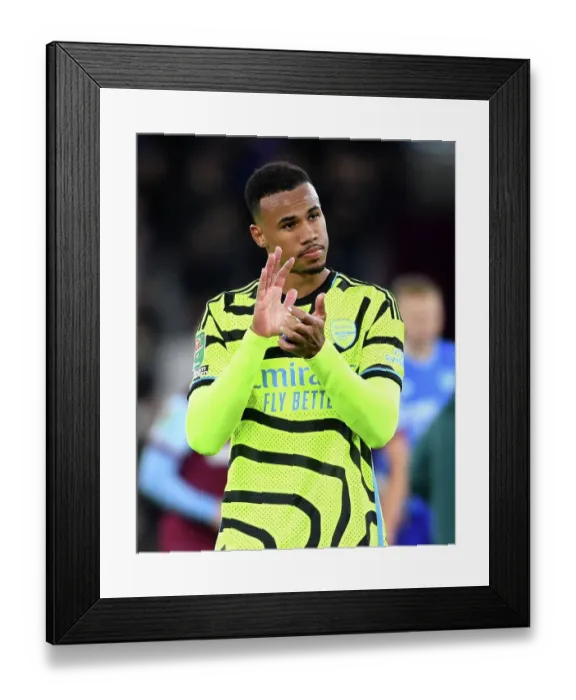 Framed Print : Gabriel of Arsenal Applauds Fans After Carabao Cup Defeat vs West Ham United Framed Print : Gabriel of Arsenal Applauds Fans After Carabao Cup Defeat vs West Ham United