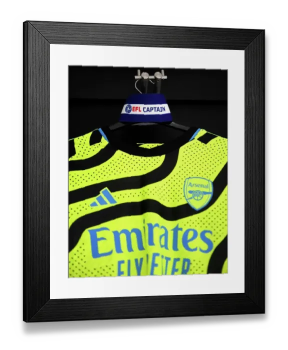 Framed Print : Arsenal's Captain's Armband in Arsenal Dressing Room Before West Ham Clash (Carabao Cup 2023-24)
