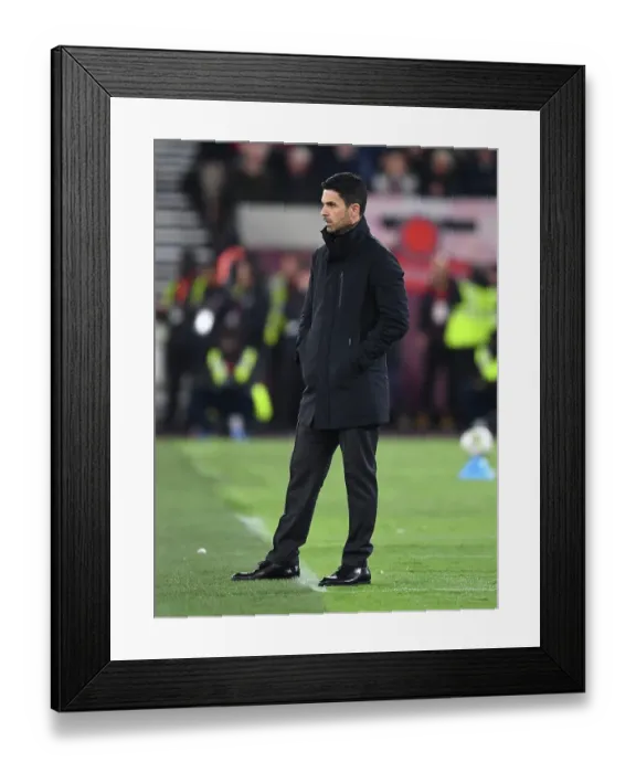 Framed Print : Mikel Arteta Watching Intently: Arsenal vs. West Ham United, Carabao Cup 2023-24