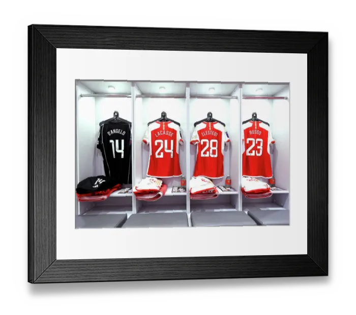 Framed Print : Arsenal FC: A Peek into the Women's Dressing Room Before the Arsenal vs Manchester City Match, Barclays WSL 2023-24