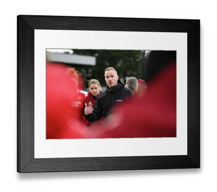 Framed Print : Arsenal Women's Team: Jonas Eidevall Leads Post-Match Huddle Against Manchester City (2023-24) Framed Print : Arsenal Women's Team: Jonas Eidevall Leads Post-Match Huddle Against Manchester City (2023-24)