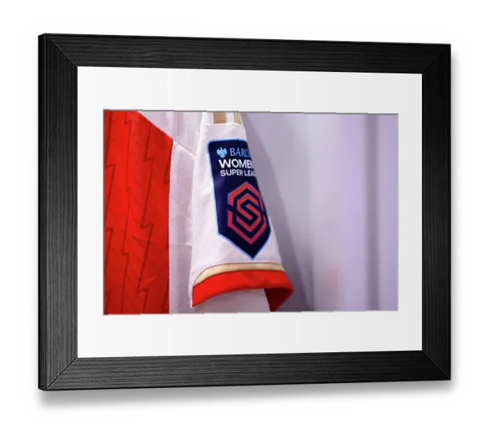 Framed Print : Arsenal FC vs Manchester City: Pre-Match Preparations in the Arsenal Dressing Room - Barclays Women's Super League: Arsenal Shirts with Logo