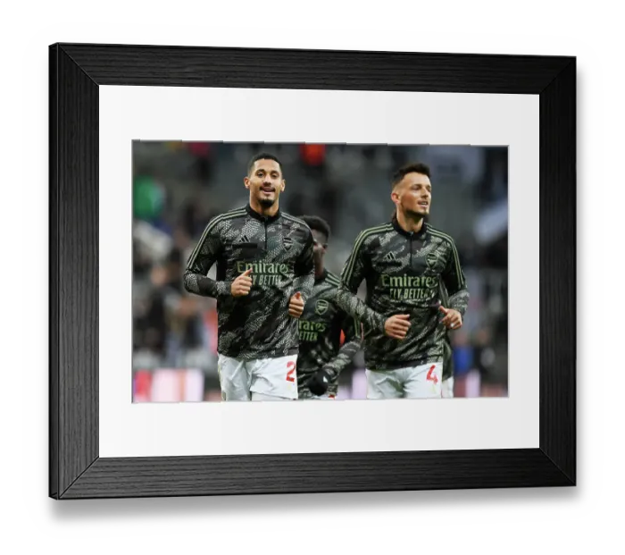 Framed Print : Arsenal's William Saliba Gears Up: Newcastle United vs Arsenal, Premier League 2023-24