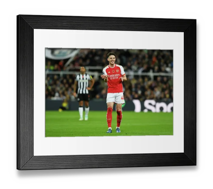 Framed Print : Declan Rice's Emotional Reaction: Arsenal's Narrow Victory over Newcastle United (2023-24 Premier League)