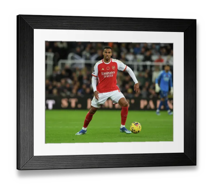 Framed Print : Gabriel Magalhaes: Arsenal's Unyielding Defender Shines in Premier League Battle Against Newcastle United, 2023-24