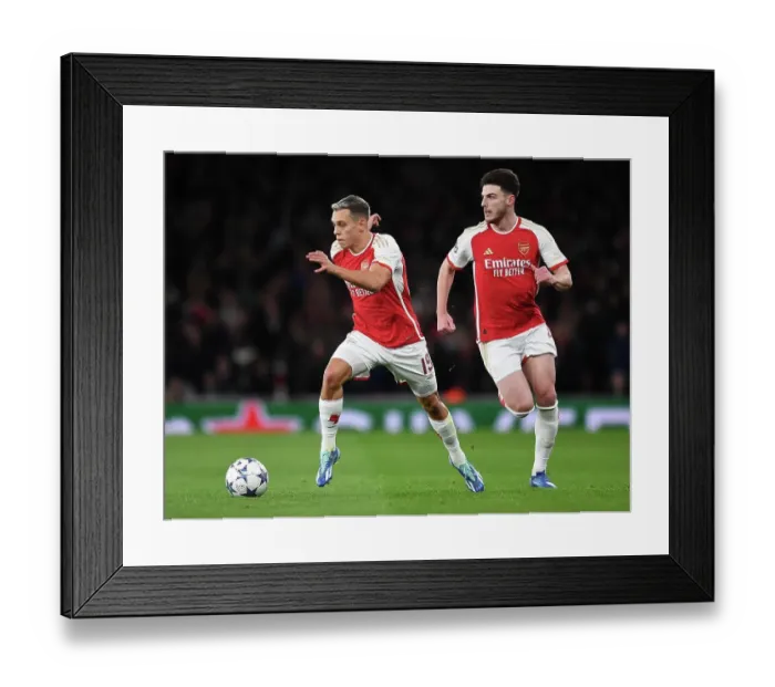 Framed Print : Arsenal vs Sevilla: Trossard and Rice Combination in Group B UCL Clash at Emirates Stadium, 2023 / 24 Framed Print : Arsenal vs Sevilla: Trossard and Rice Combination in Group B UCL Clash at Emirates Stadium, 2023 / 24