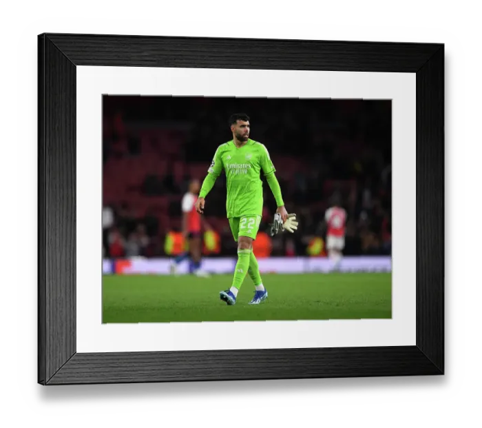 Framed Print : Arsenal's David Raya: Deep in Thought after Arsenal FC vs Sevilla FC, UEFA Champions League 2023 / 24