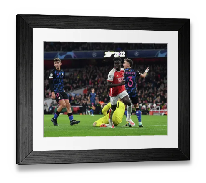 Framed Print : Bukayo Saka Scores His Second Goal: Arsenal Tops Sevilla in 2023-24 UEFA Champions League