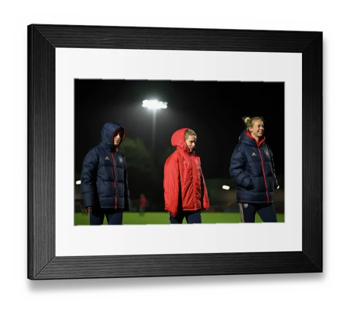 Framed Print : Arsenal Women Prepare for Conti Cup Match: Sabrina D'Angelo, Cloe Lacasse, and Amanda Ilestedt Scrutinize Meadow Park's Field