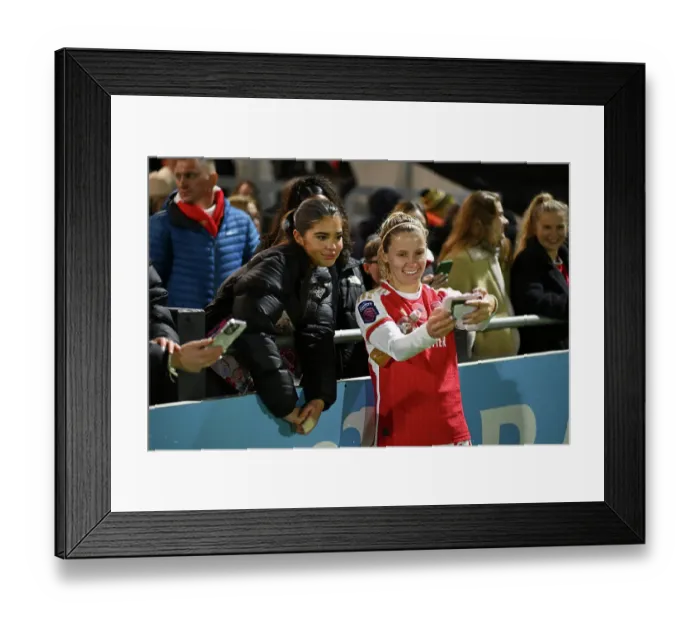 Framed Print : Arsenal Women's Team: Cloe Lacasse Interacts with Fans after Victory over Bristol City (Conti Cup 2023-24)