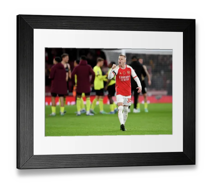 Framed Print : Arsenal's Victory: Zinchenko Celebrates with Fans vs Burnley (2023-24)