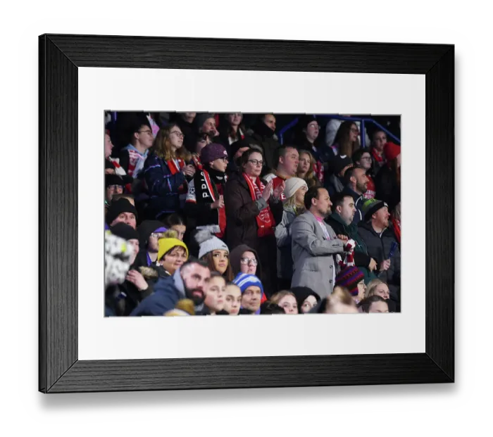 Framed Print : Arsenal Fans Cheer on Their Team at Leicester City vs. Arsenal (Barclays Women's Super League, 2023-24)