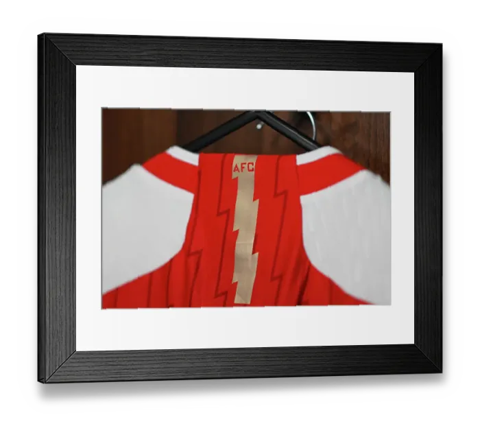 Framed Print : Detailed Shot of Arsenal Women's Jersey at Leicester City WSL Match