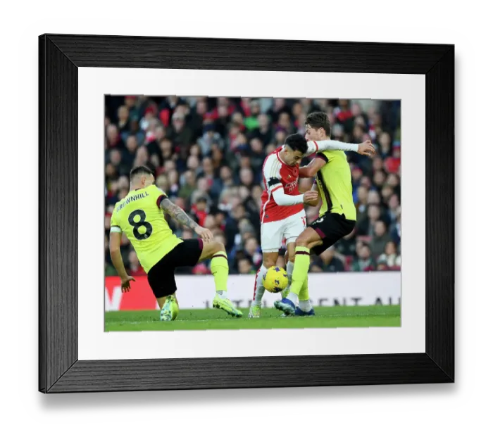 Framed Print : Arsenal vs Burnley: Martinelli Faces Off Against Brownhill and Berge in Intense Premier League Clash (2023-24)