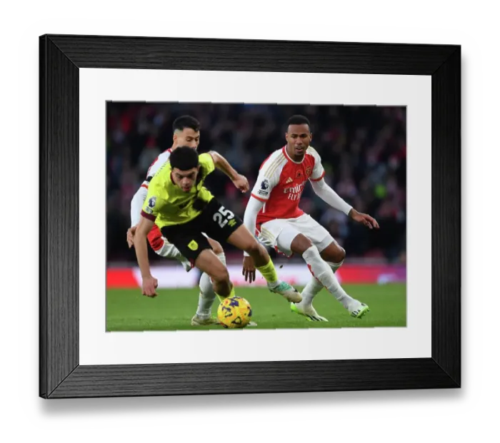 Framed Print : Arsenal vs Burnley: Gabriel's Intense Focus at Emirates Stadium (2023-24) Framed Print : Arsenal vs Burnley: Gabriel's Intense Focus at Emirates Stadium (2023-24)